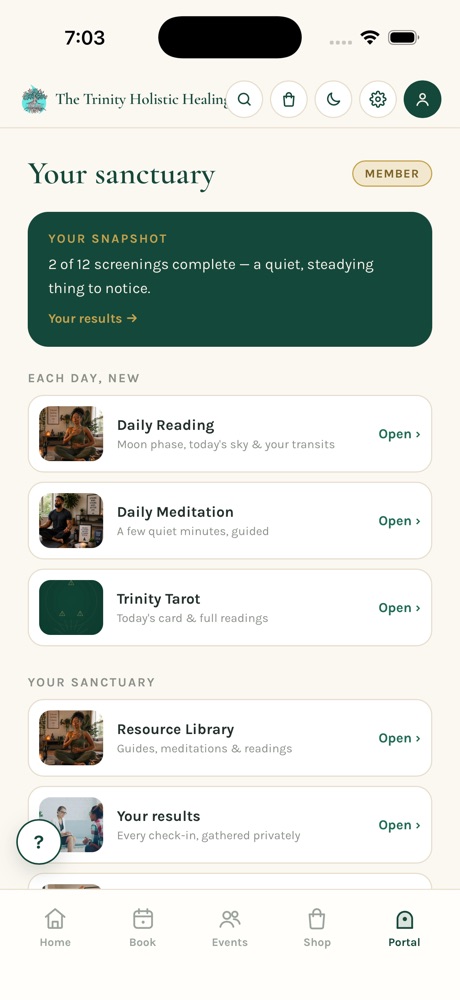 The Trinity app, Portal screen